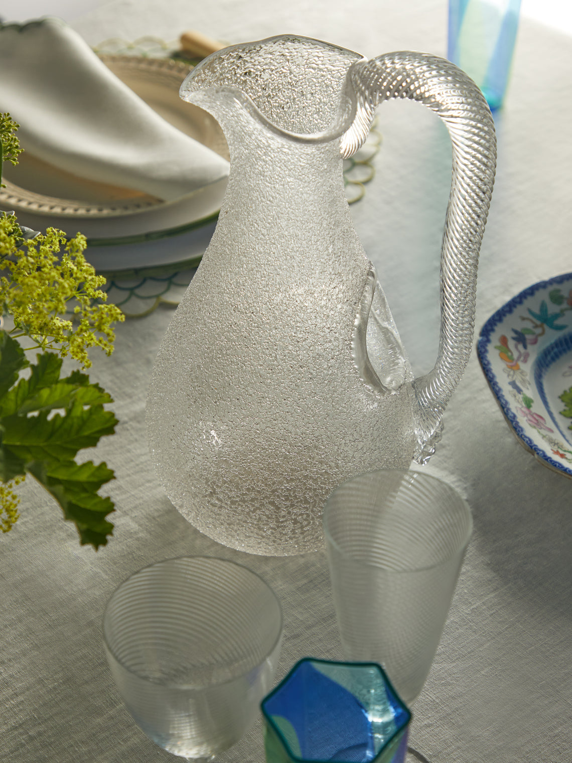 Antique and Vintage - 1880s The Boston & Sandwich Vetro Veneziano Glass Pitcher - Clear - ABASK