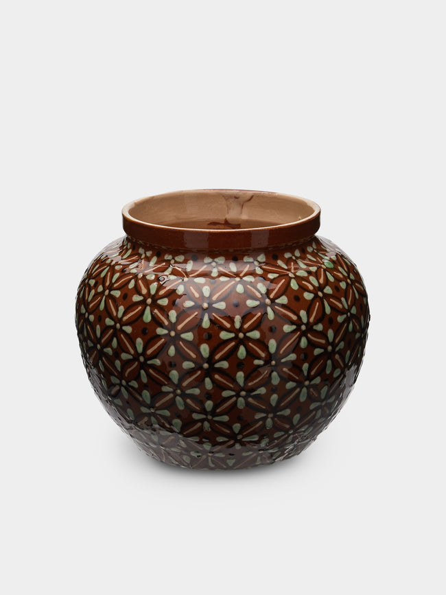 Poterie d’Évires - Geometric Hand-Painted Ceramic Small Round Vase -  - ABASK - 