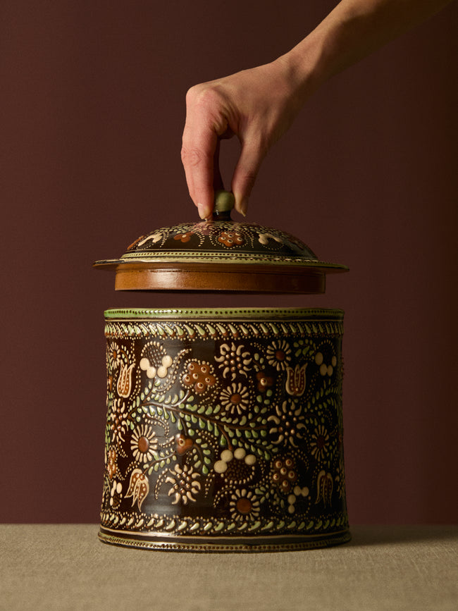 Poterie d’Évires - Flowers Hand-Painted Ceramic Large Lidded Pot -  - ABASK