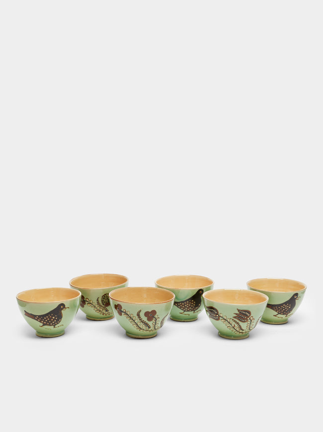 Poterie d’Évires - Birds and Flowers Hand-Painted Ceramic Espresso Cups (Set of 6) -  - ABASK - 