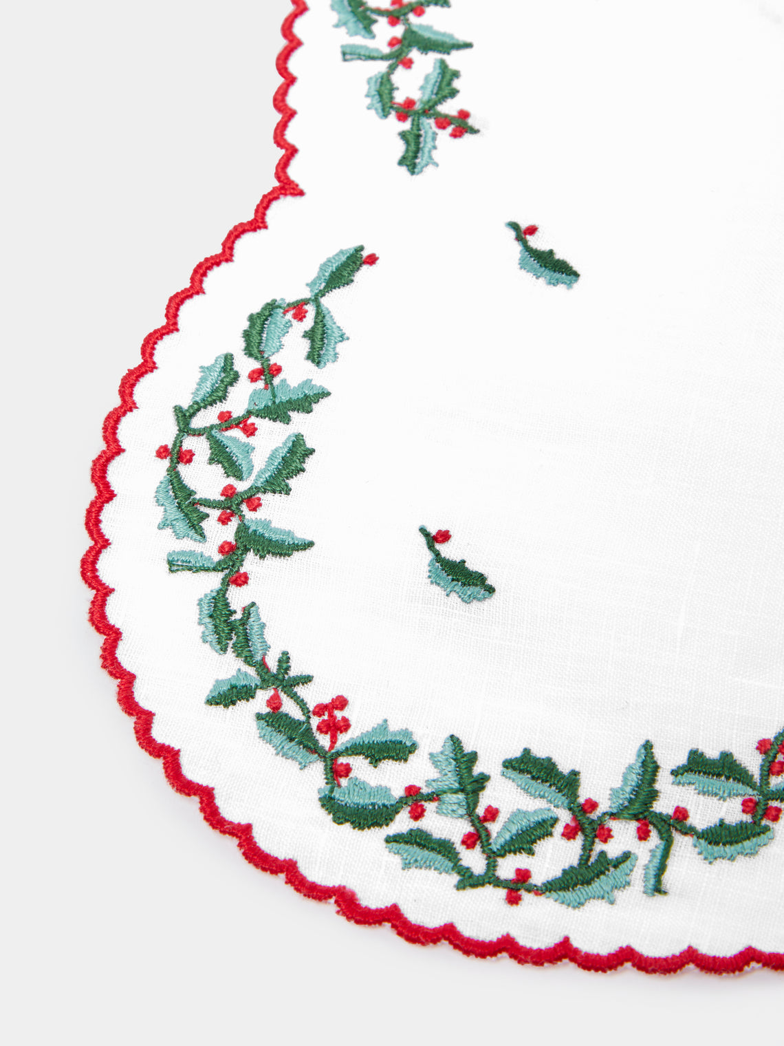 Loretta Caponi - Holly Hand-Embroidered Linen Placemats and Napkins (Set of 2) -  - ABASK