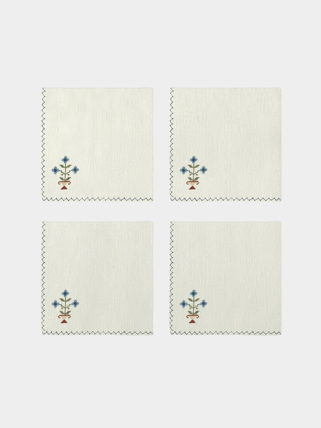 Anut Cairo - Bouquet Hand-Embroidered Linen Napkins (Set of 4) -  - ABASK