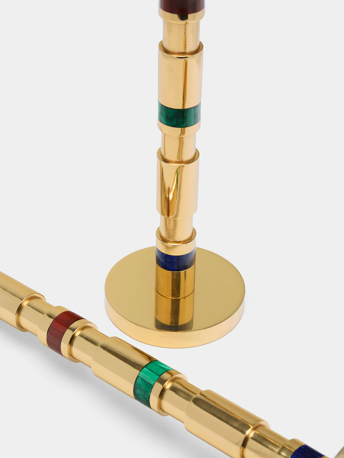 Viya - Majestic Brass and Semi-Precious Stone Candlesticks (Set of 2) -  - ABASK