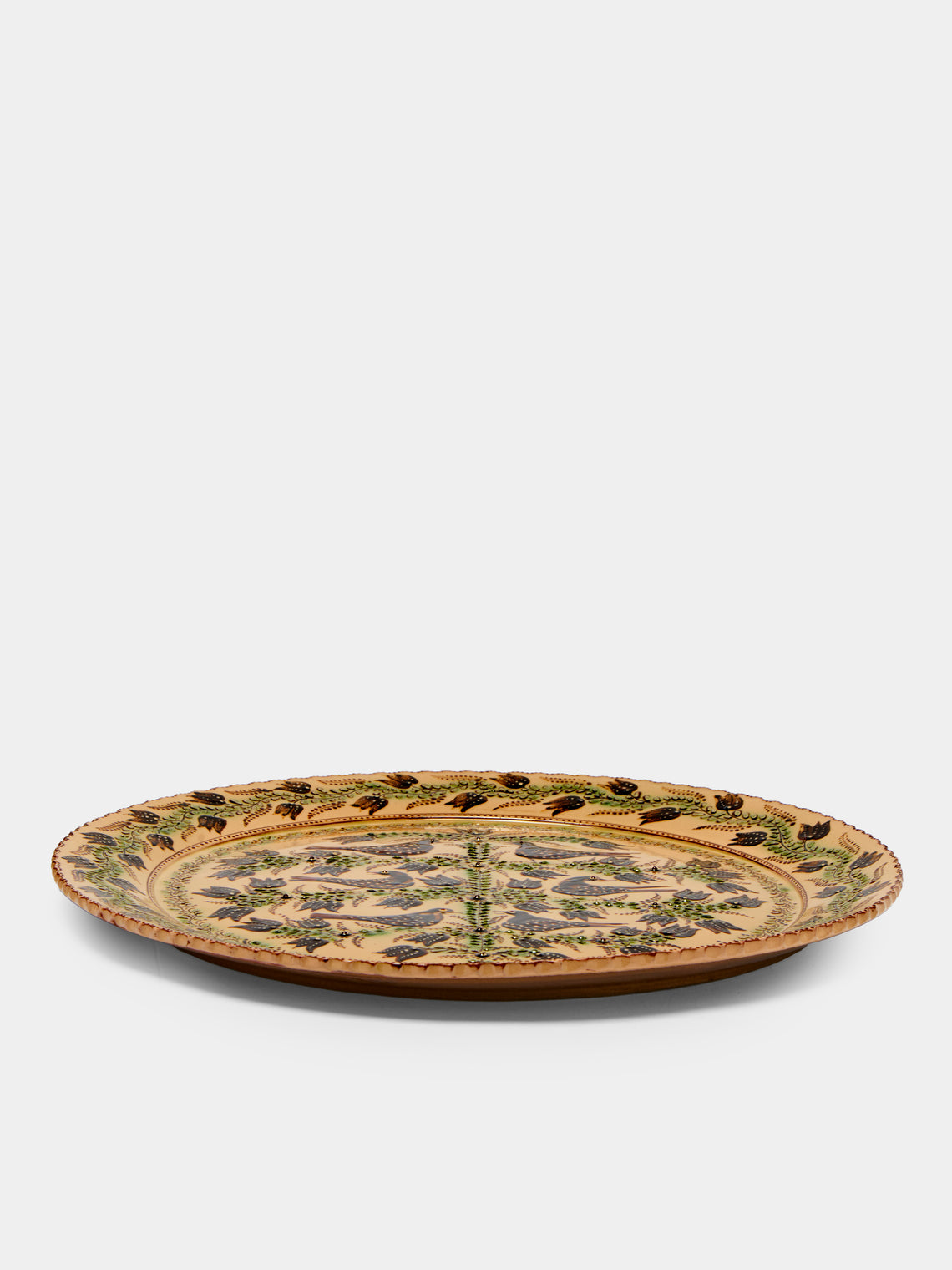 Poterie d’Évires - Birds Hand-Painted Ceramic Round Platter -  - ABASK