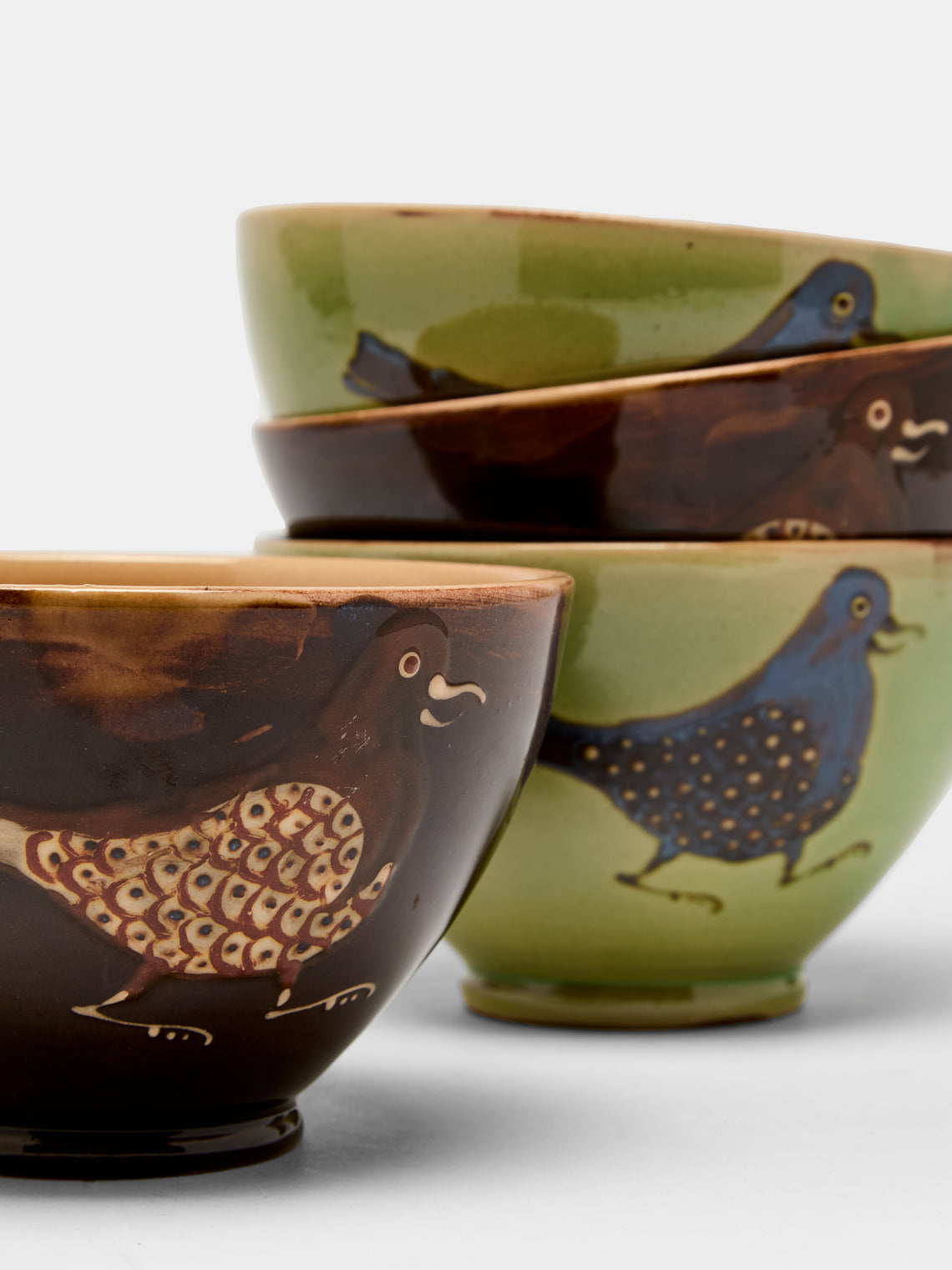 Poterie d’Évires - Birds Hand-Painted Ceramic Cereal Bowls (Set of 4) -  - ABASK