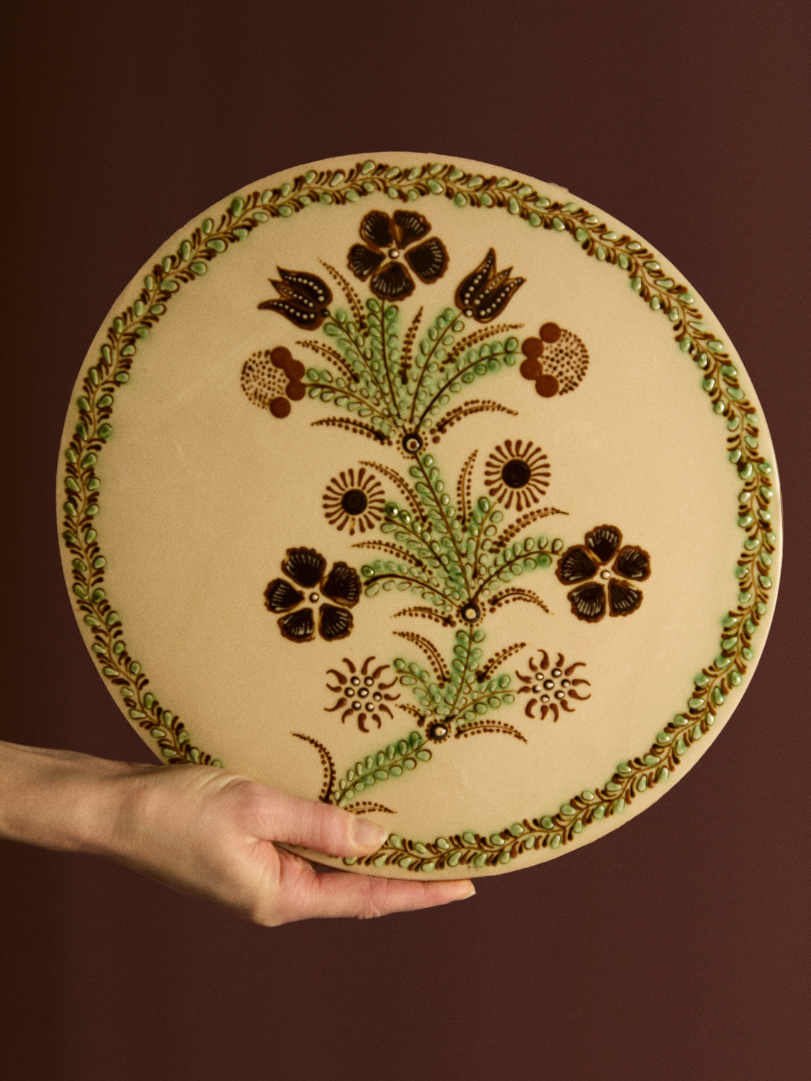 Poterie d’Évires - Flowers Hand-Painted Ceramic Flat Platter -  - ABASK