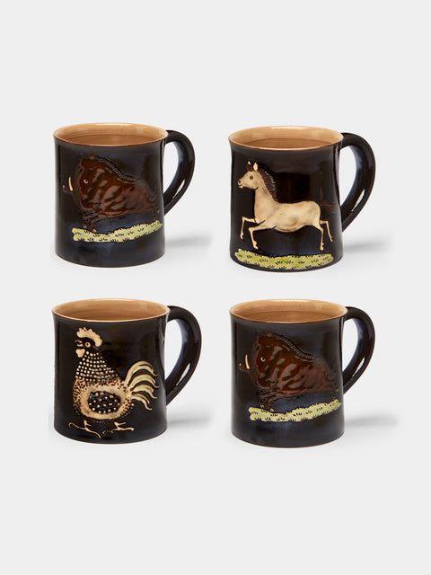 Poterie d’Évires - Animals Hand-Painted Ceramic Mugs (Set of 4) -  - ABASK - 