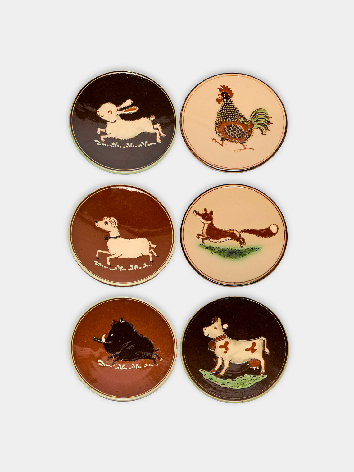 Poterie d’Évires - Animals Hand-Painted Ceramic Small Plates (Set of 6) -  - ABASK - 