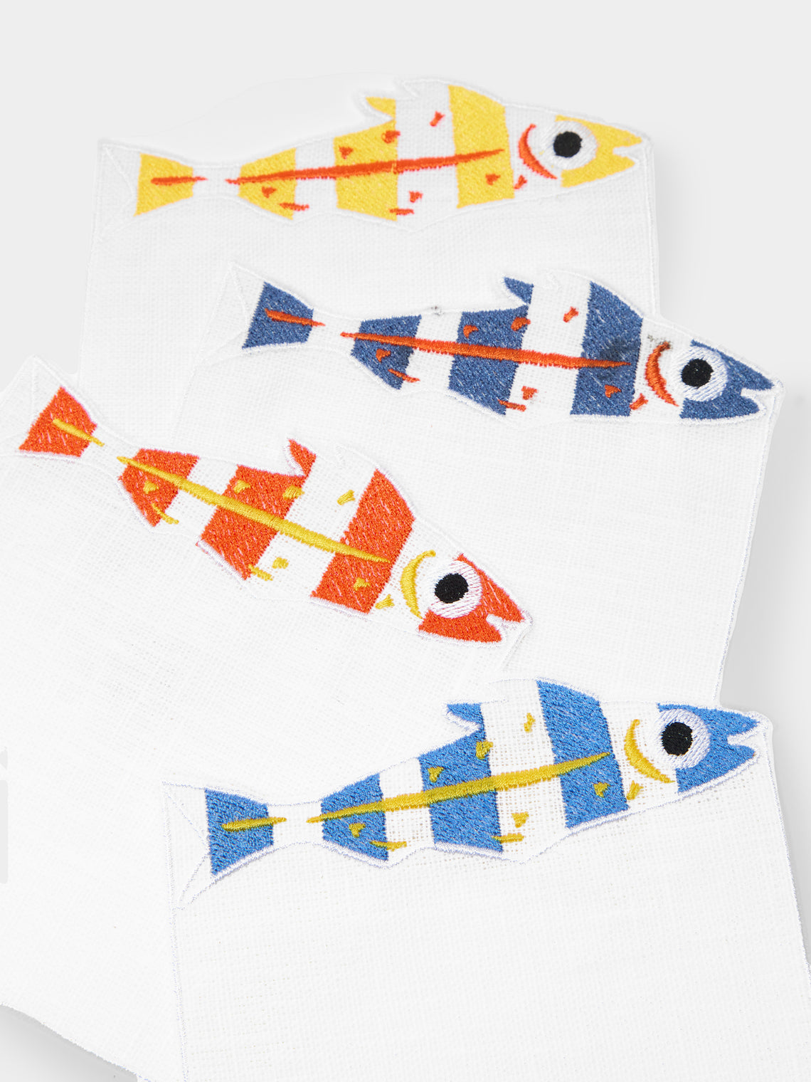 La Gallina Matta - Sardines Embroidered Linen Cocktail Napkins (Set of 4) -  - ABASK