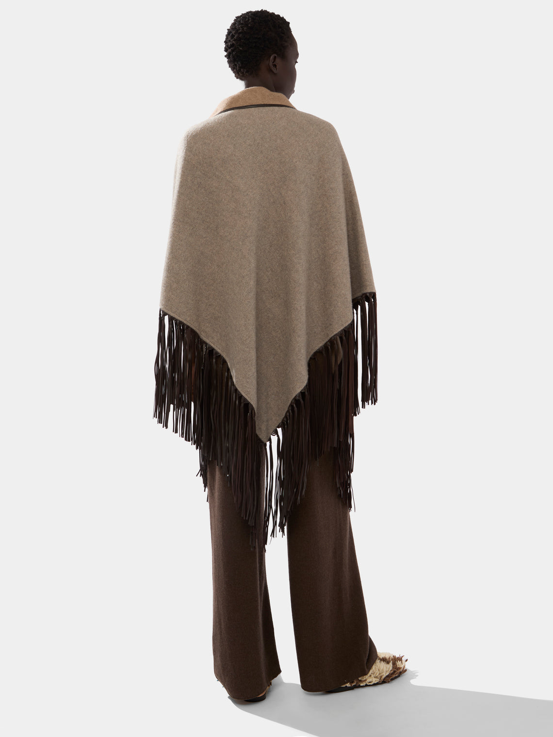 Alonpi - Double-Faced Cashmere Long Shawl with Leather Fringing | One Size -  - ABASK