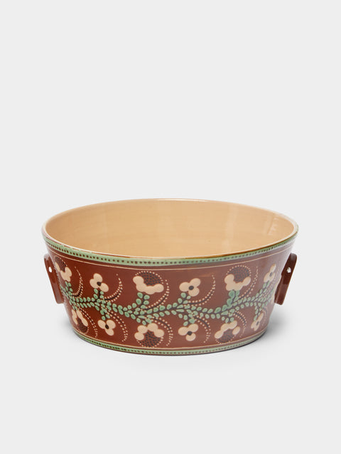 Poterie d’Évires - Flowers Hand-Painted Ceramic Large Handled Serving Bowl -  - ABASK - 