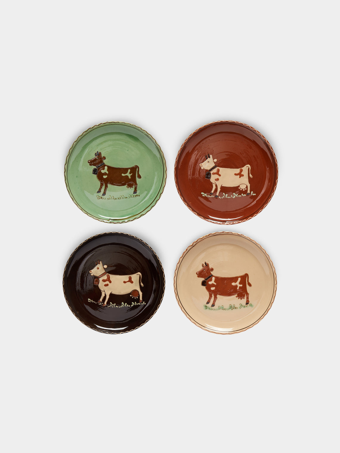 Poterie d’Évires - Cows Hand-Painted Ceramic Small Plates (Set of 4) -  - ABASK - 