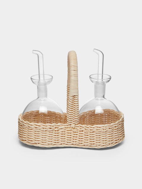 Mila Maurizi - Petunia Handwoven Wicker and Glass Cruet Set -  - ABASK - 