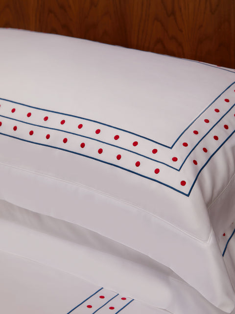 Loretta Caponi - Stripes & Dots Hand-Embroidered Cotton King-Size Pillowcases (Set of 2) -  - ABASK