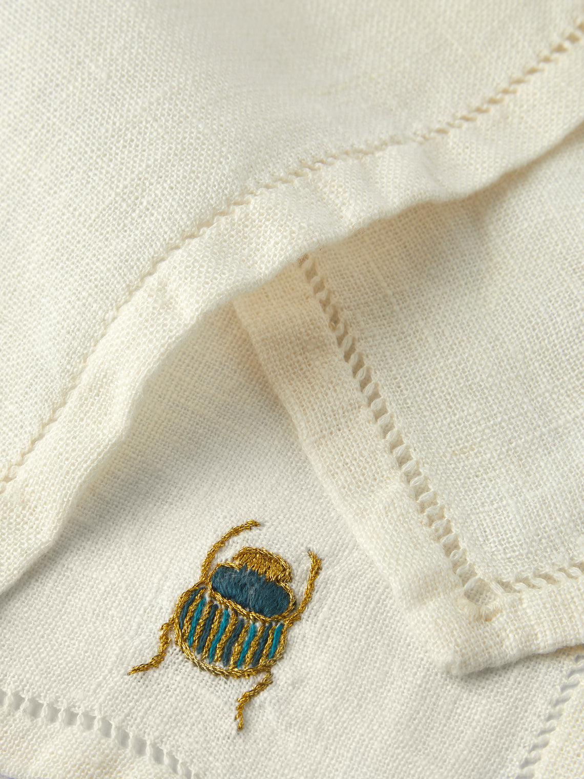 Anut Cairo - Scarab Hand-Embroidered Linen Cocktail Napkins (Set of 6) -  - ABASK