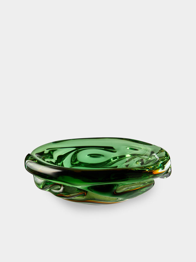 Antique and Vintage - Mid-Century Czech Glass Ashtray - Green - ABASK - 