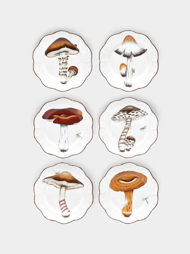 Pinto Paris - Les Champignons Hand-Painted Porcelain Dinner Plates (Set of 6) -  - ABASK - 