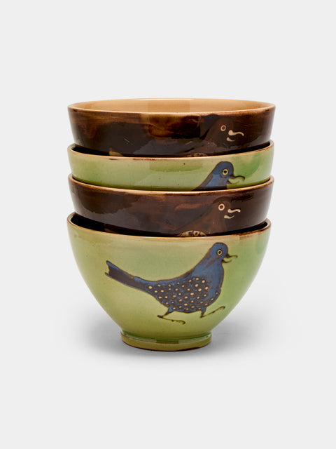 Poterie d’Évires - Birds Hand-Painted Ceramic Cereal Bowls (Set of 4) -  - ABASK - 