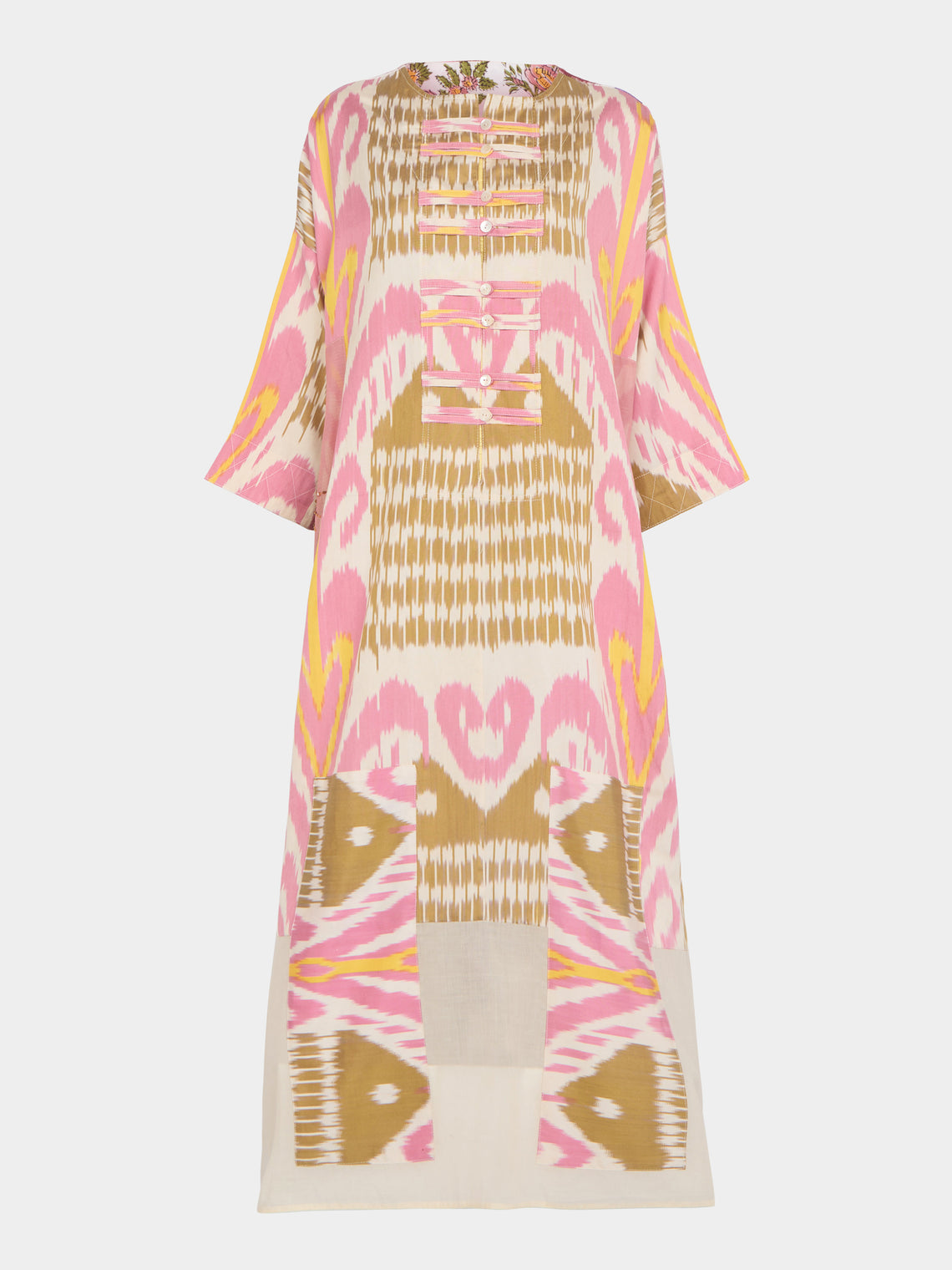 Nazzy Beglari - Hand-Loomed Ikat Silk and Cotton Kaftan Dress  | One Size -  - ABASK - 