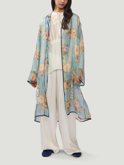 Nazzy Beglari - Organza Embroidered Silk Robe - Blue - ABASK