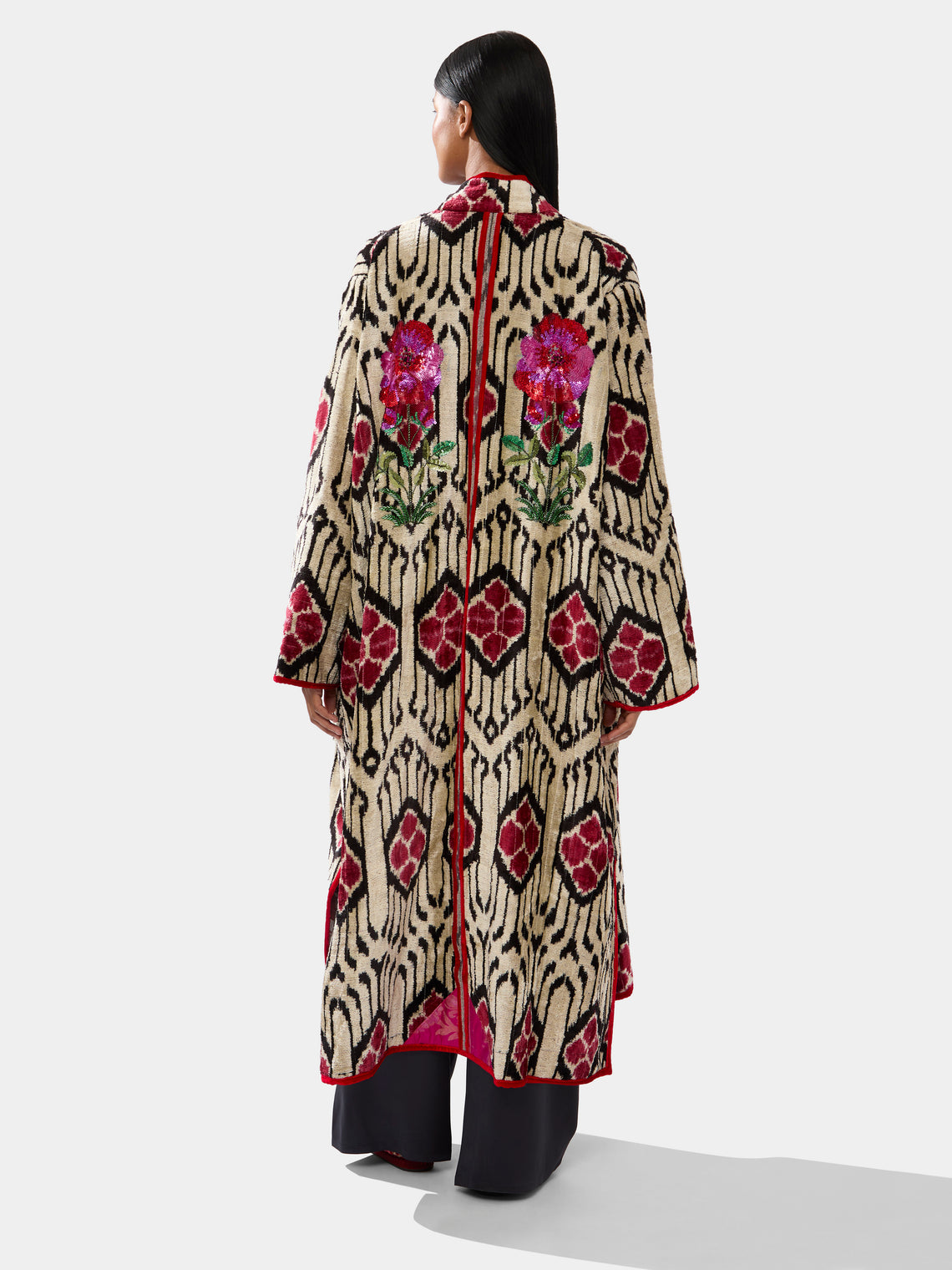 Nazzy Beglari - Hand-Loomed Ikat Velvet Reversible Robe  | One Size -  - ABASK