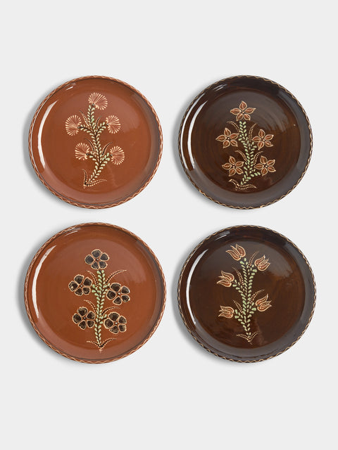 Poterie d’Évires - Flowers Hand-Painted Ceramic Dinner Plates (Set of 4) -  - ABASK - 