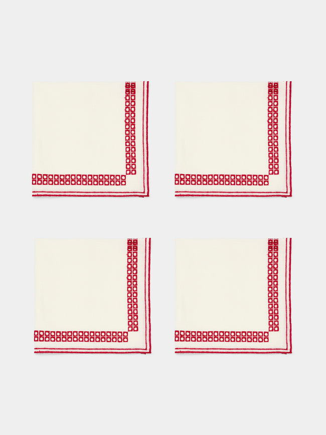 Borgo delle Tovaglie - Eva Rosso Embroidered Linen Napkins (Set of 4) -  - ABASK - 