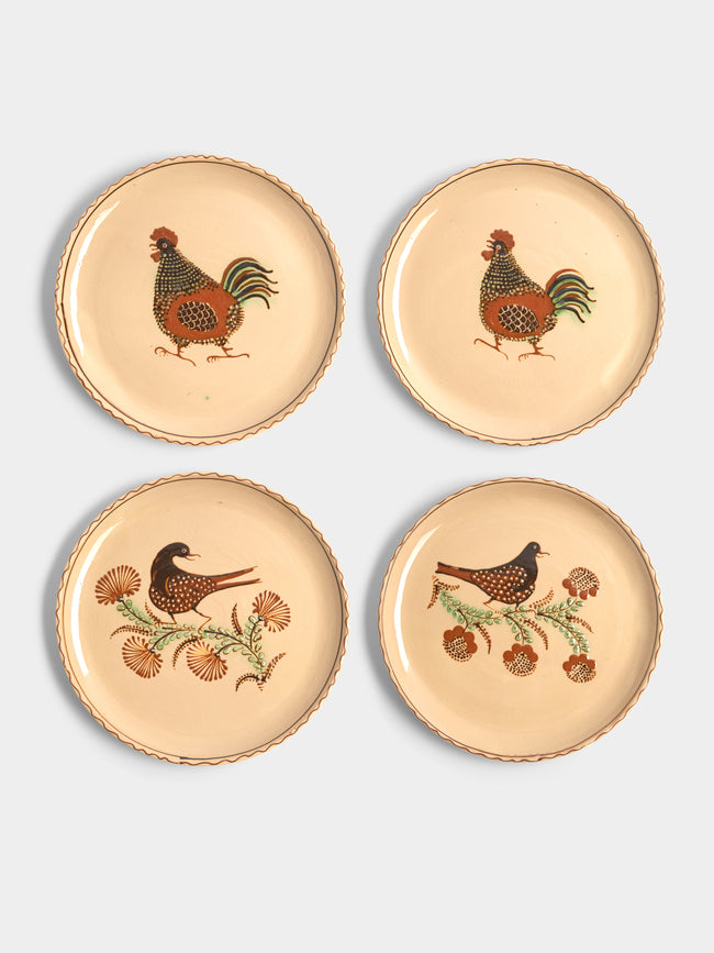 Poterie d’Évires - Birds Hand-Painted Ceramic Dinner Plates (Set of 4) -  - ABASK - 