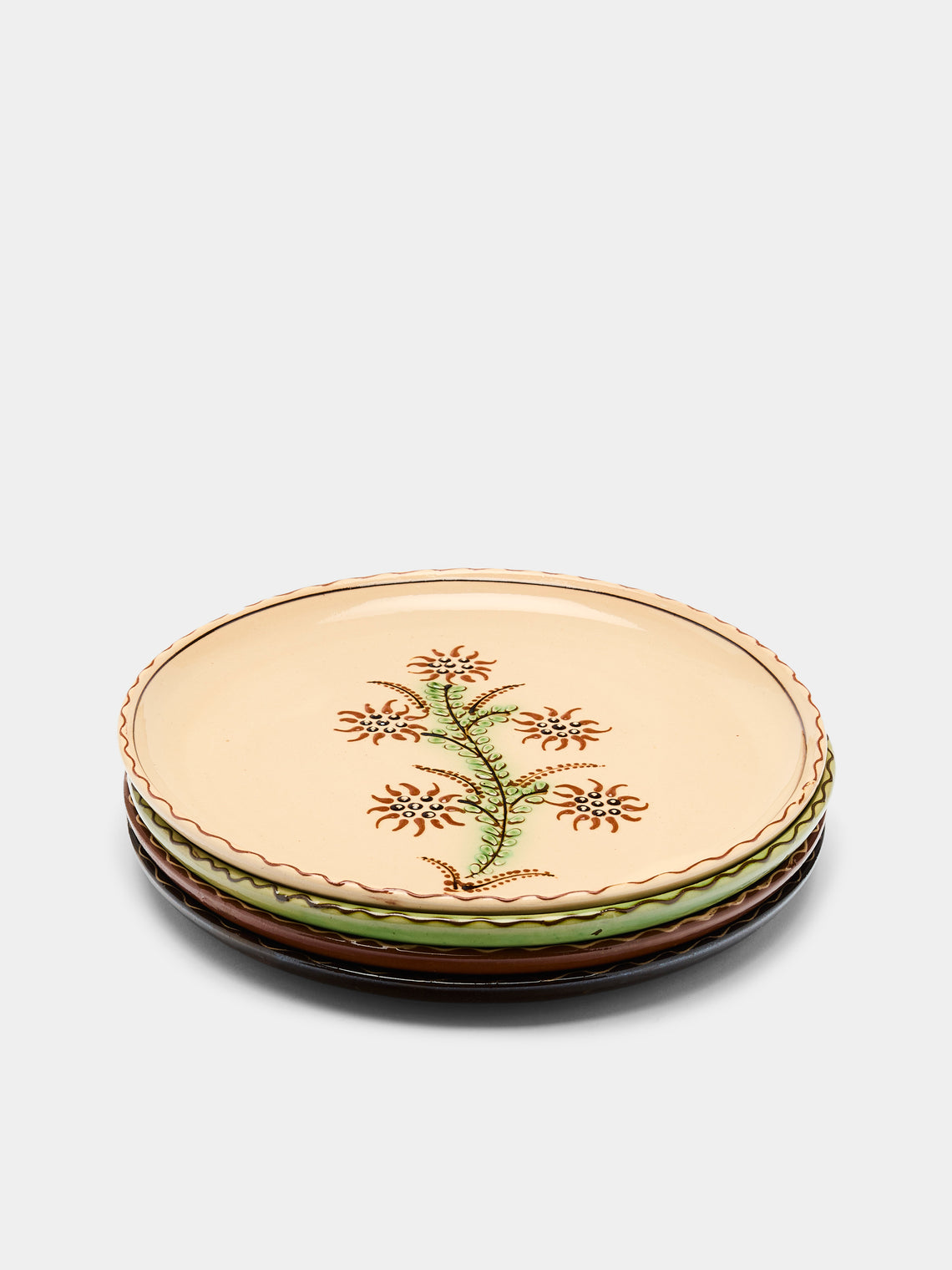 Poterie d’Évires - Animals and Flowers Hand-Painted Ceramic Dinner Plates (Set of 4) -  - ABASK