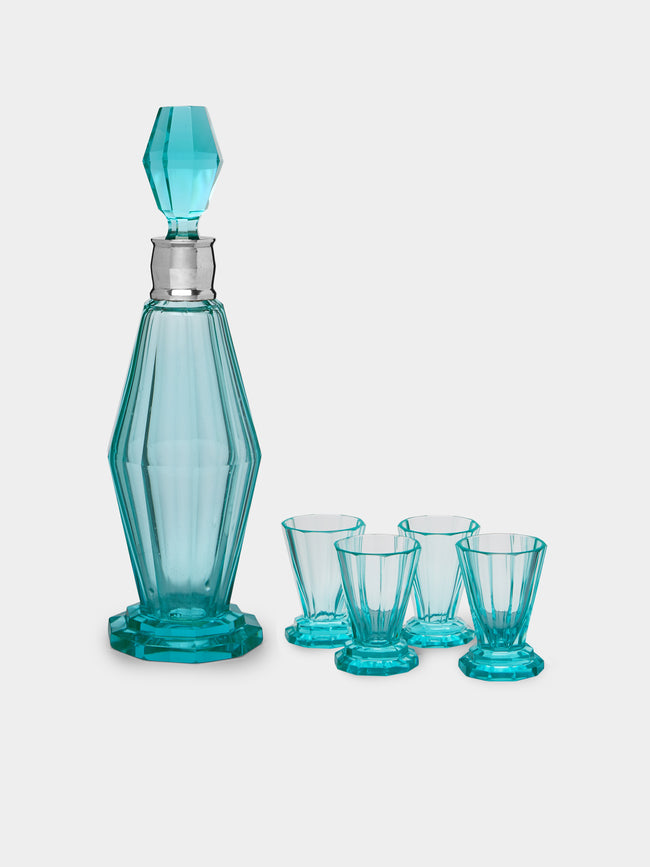 Antique and Vintage - 1960s Decanter with Glasses (Set of 4) - Blue - ABASK - 