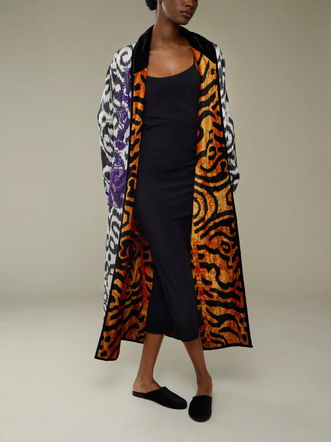 Nazzy Beglari - Hand-Loomed Ikat Silk and Cotton Reversible Robe | One Size -  - ABASK