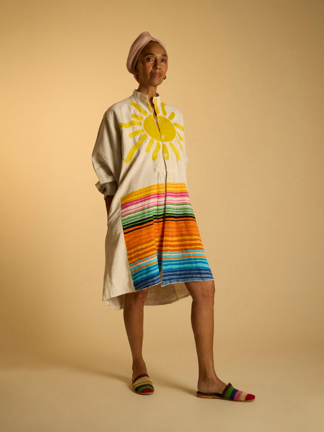 Kilometre Paris - The Sun Rainbow Hand-Embroidered Linen Dress | One Size -  - ABASK