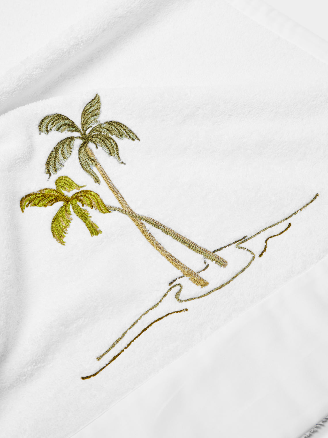 Loretta Caponi - Palm Tree Hand-Embroidered Cotton Hand Towel -  - ABASK
