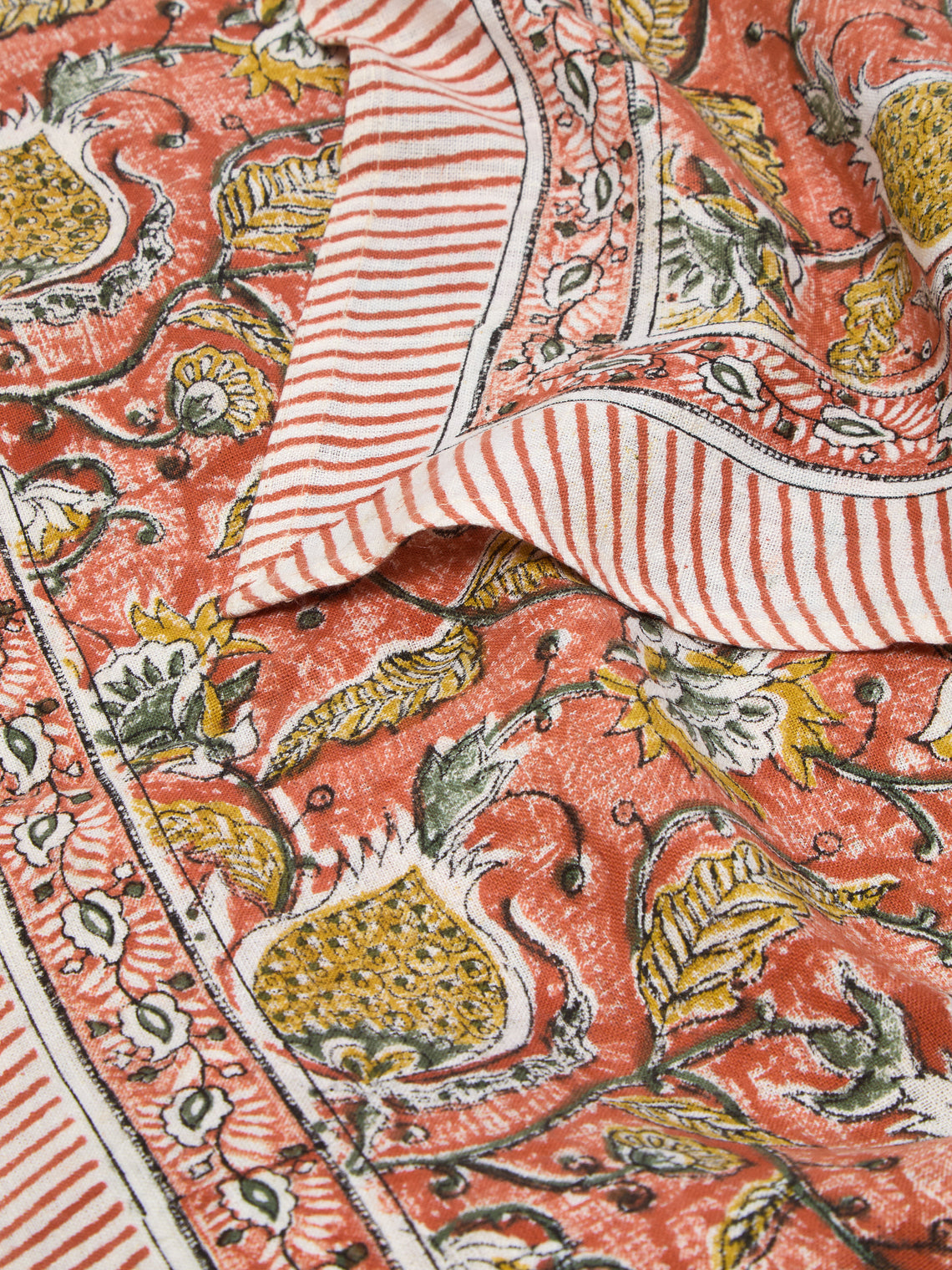 Chamois - Pomegranate Block-Printed Linen Large Rectangular Tablecloth -  - ABASK