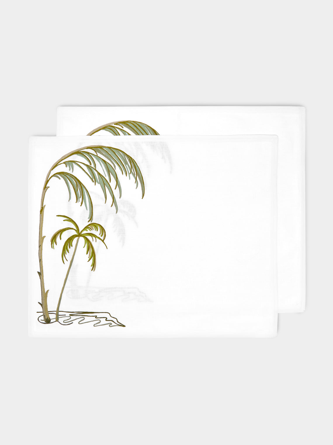 Loretta Caponi - Palm Tree Hand-Embroidered Linen Rectangular Placemats (Set of 2) -  - ABASK