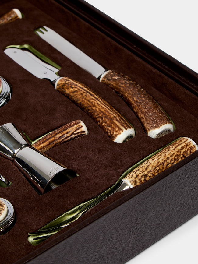 Lorenzi Milano - Leather and Stag Antler Bar Set -  - ABASK