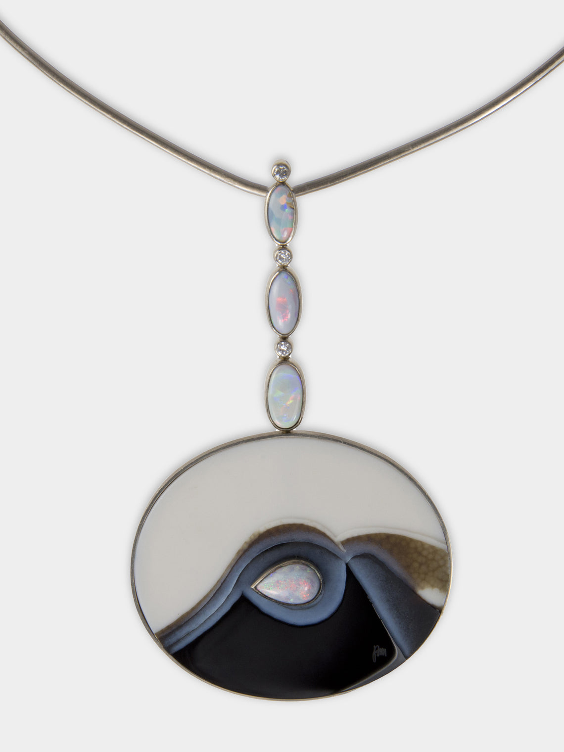 Mahnaz - 1991 Andrew Grima 18-Karat White Gold, Opal and Agate Necklace -  - ABASK