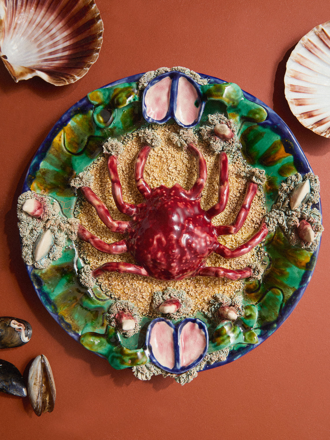 Antique and Vintage - 1980s Majolica Crab Plate -  - ABASK