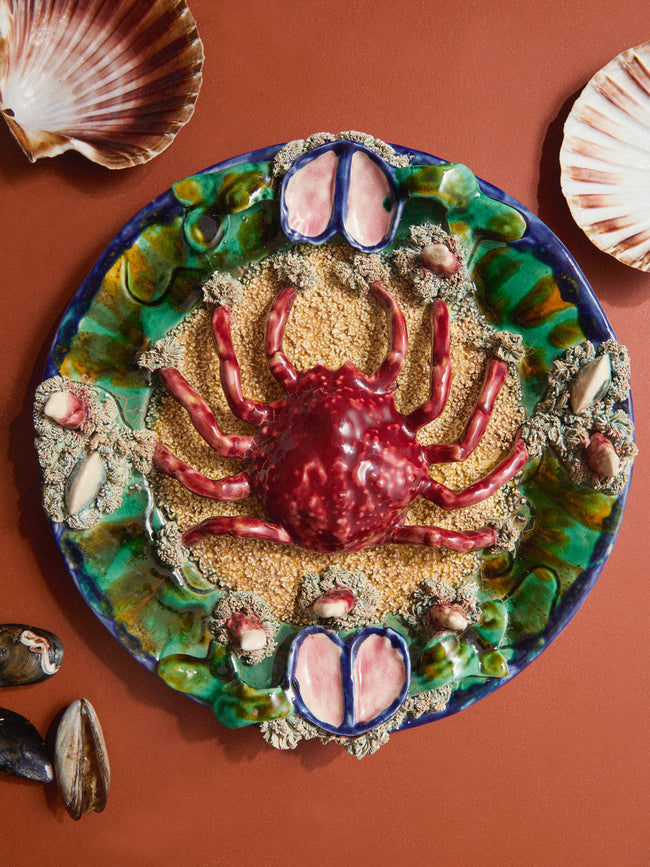 Antique and Vintage - 1980s Majolica Crab Plate -  - ABASK