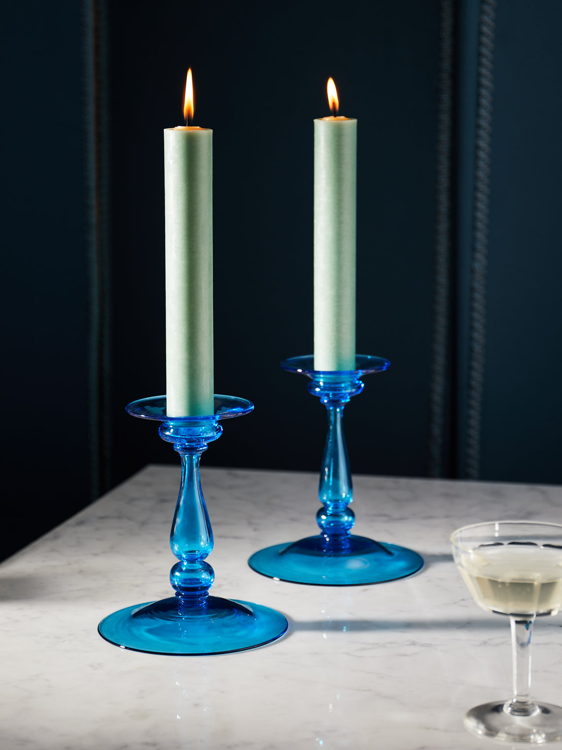 Antique and Vintage - Steuben Celeste Blue Glass Candlesticks (Set of 2) -  - ABASK