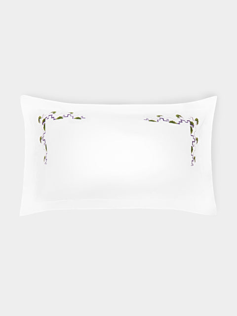 Loretta Caponi - Geometric Hand-Embroidered Cotton King-Size Pillowcases (Set of 2) - White - ABASK - 