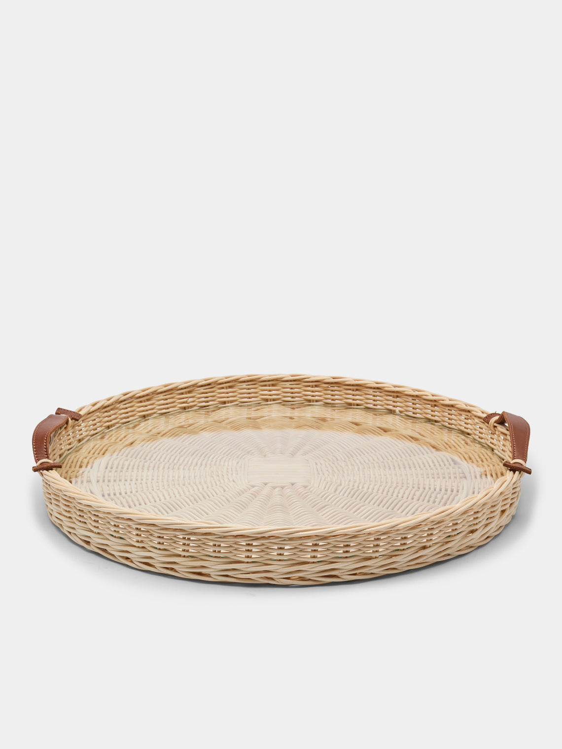 Mila Maurizi - Peonia Handwoven Wicker and Glass Round Tray -  - ABASK - 