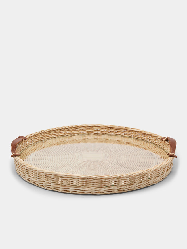 Mila Maurizi - Peonia Handwoven Wicker and Glass Round Tray -  - ABASK - 