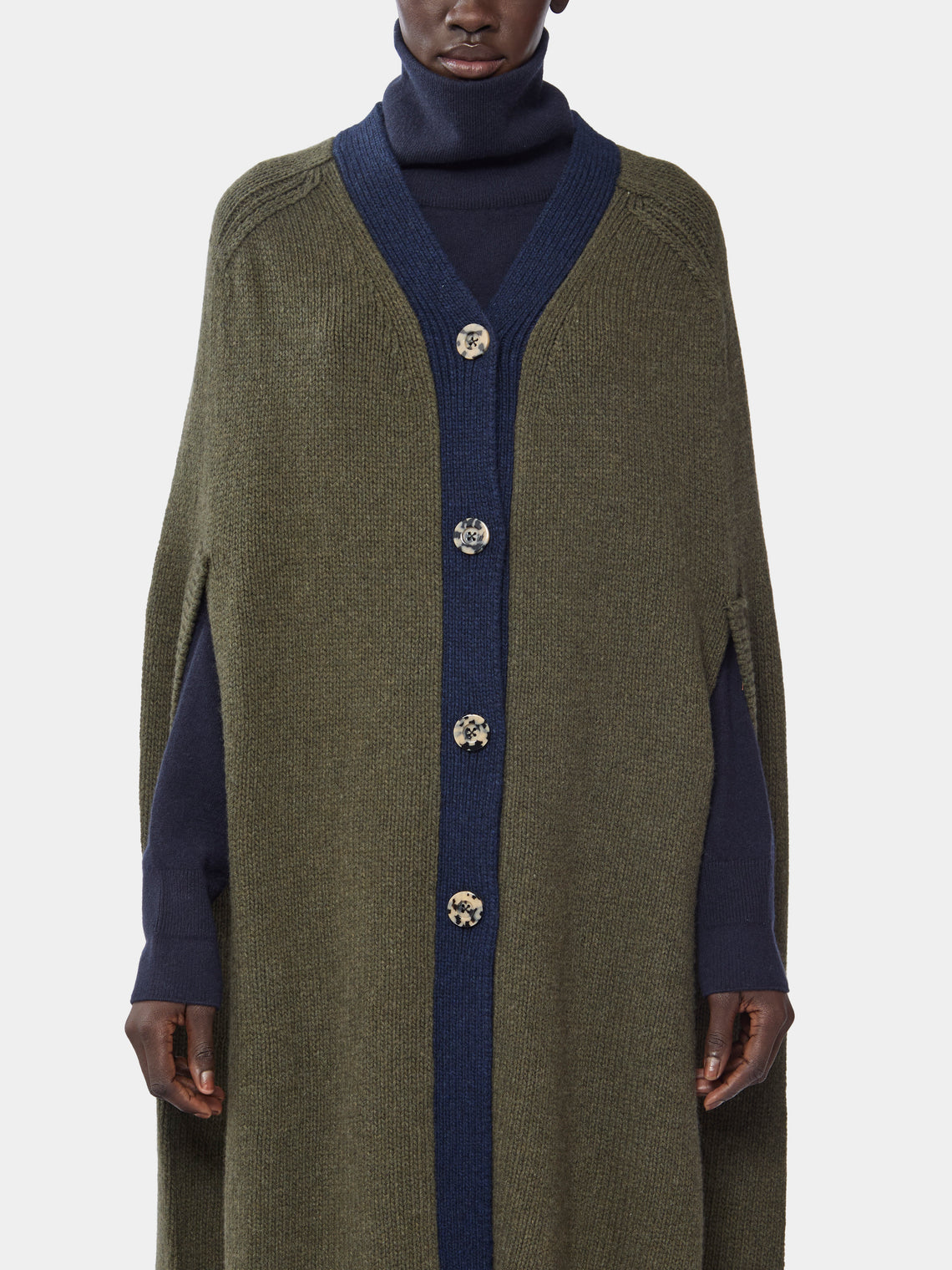 Lambswool and Cashmere Colour-Block Cape | One Size