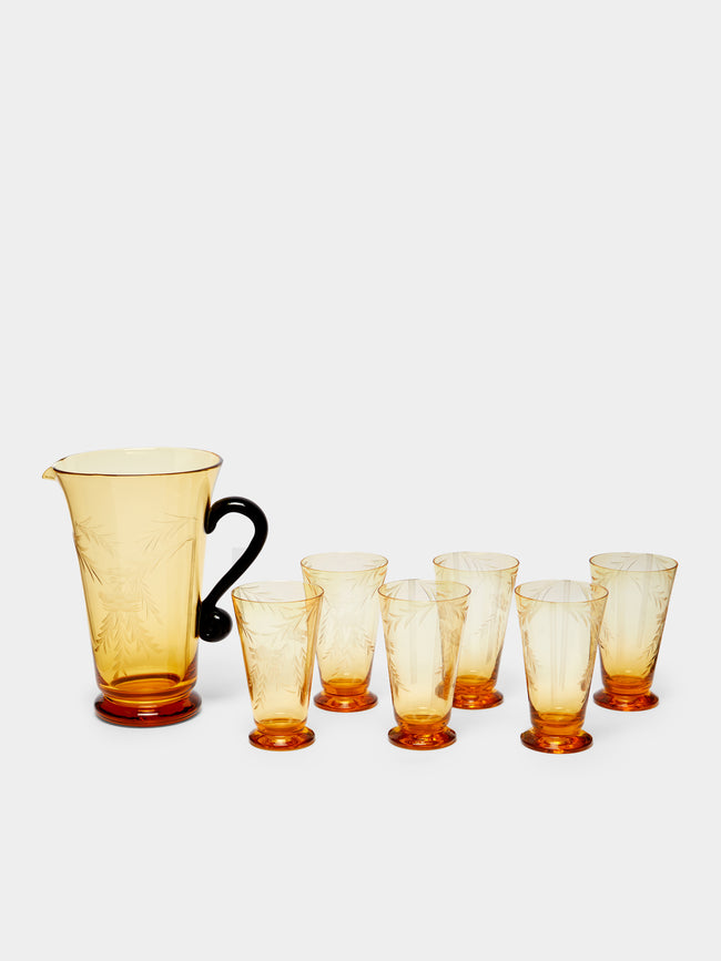 Antique and Vintage - 1930s Etched Glass Jug with Glasses (Set of 6) -  - ABASK - 