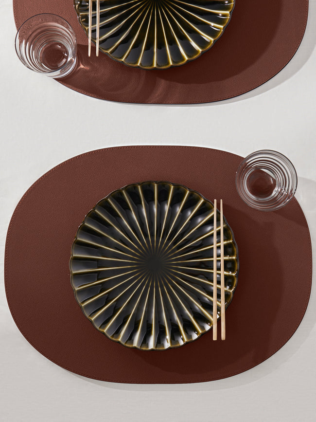 Giobagnara - Leather Large Oval Placemats (Set of 4) - Brown - ABASK