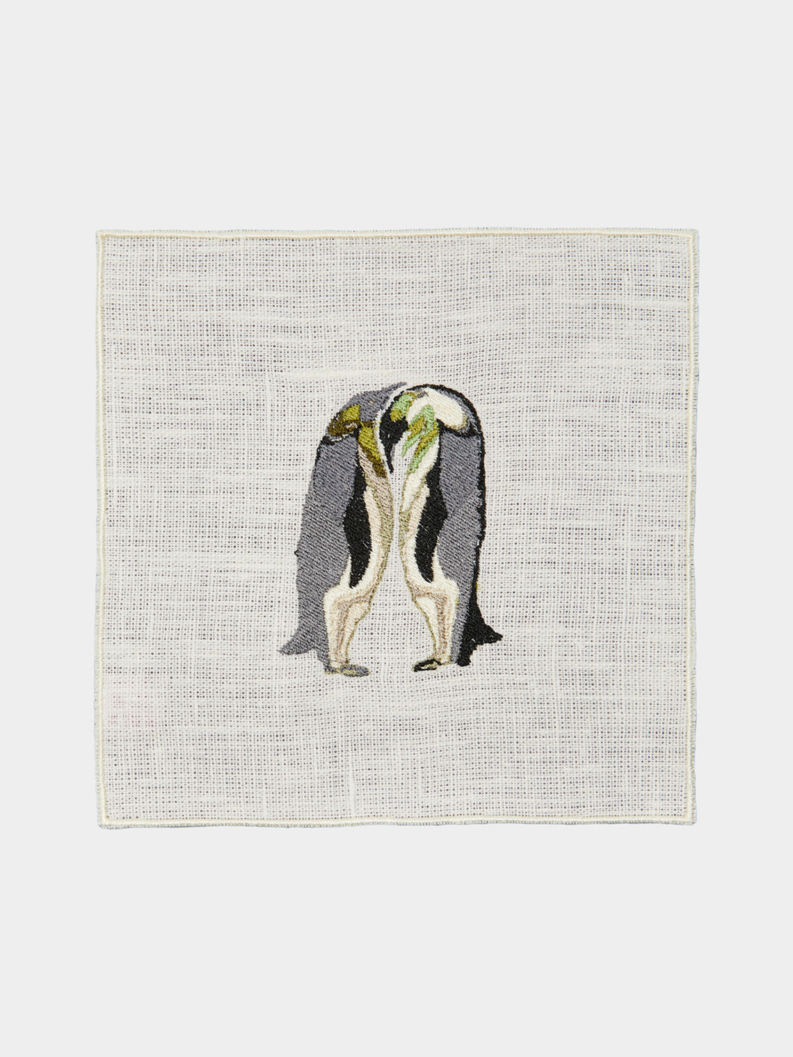 La Gallina Matta - Penguins Embroidered Linen Cocktail Napkins (Set of 5) -  - ABASK