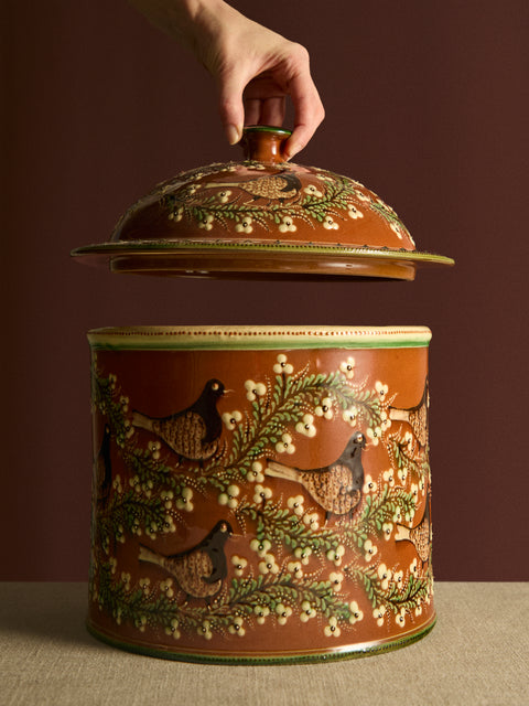 Poterie d’Évires - Birds Hand-Painted Ceramic Extra Large Lidded Pot -  - ABASK