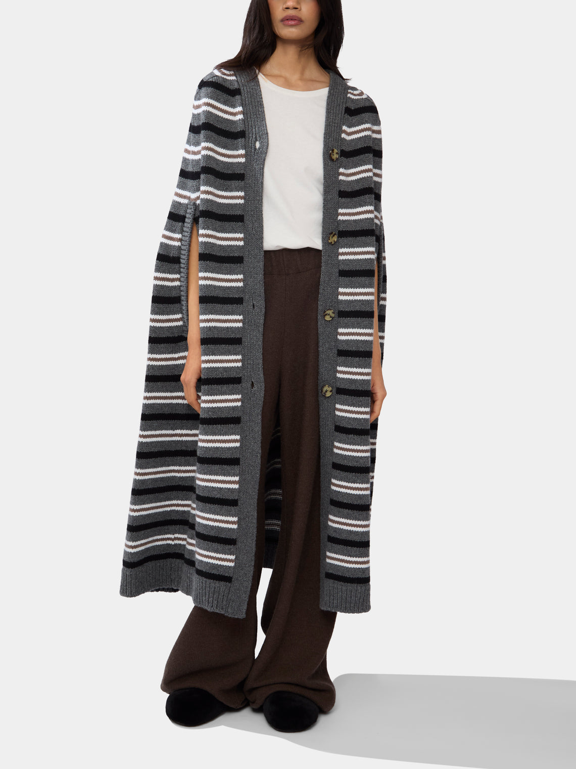 Isa Arfen - Lambswool Striped Cape | One Size -  - ABASK