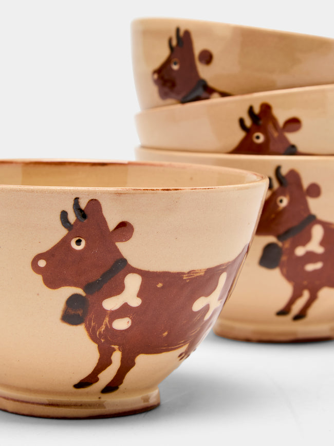 Poterie d’Évires - Cows Hand-Painted Ceramic Cereal Bowls (Set of 4) -  - ABASK